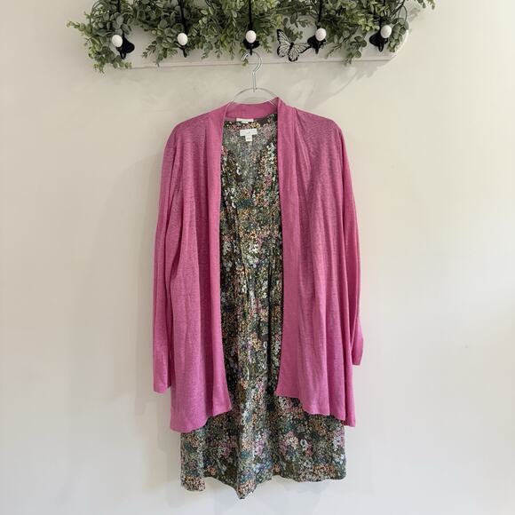 J. Jill Pink Floral Dress And Linen Cardigan Set Medium PB - Picture 2 of 5